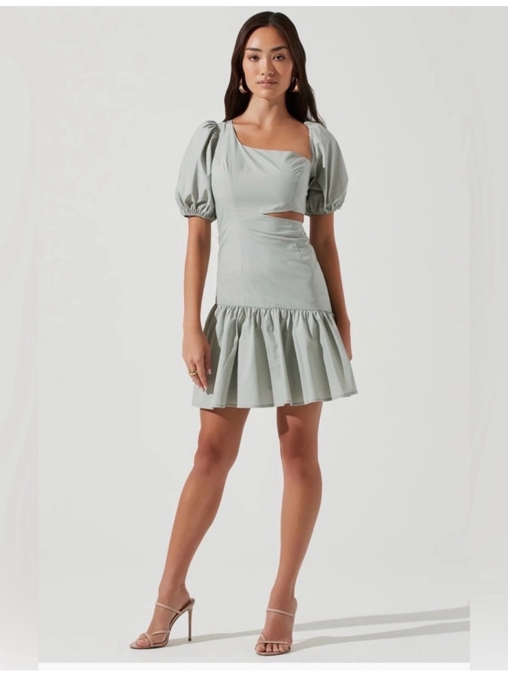 Astr Puff Sleeve Mini Dress in Sage